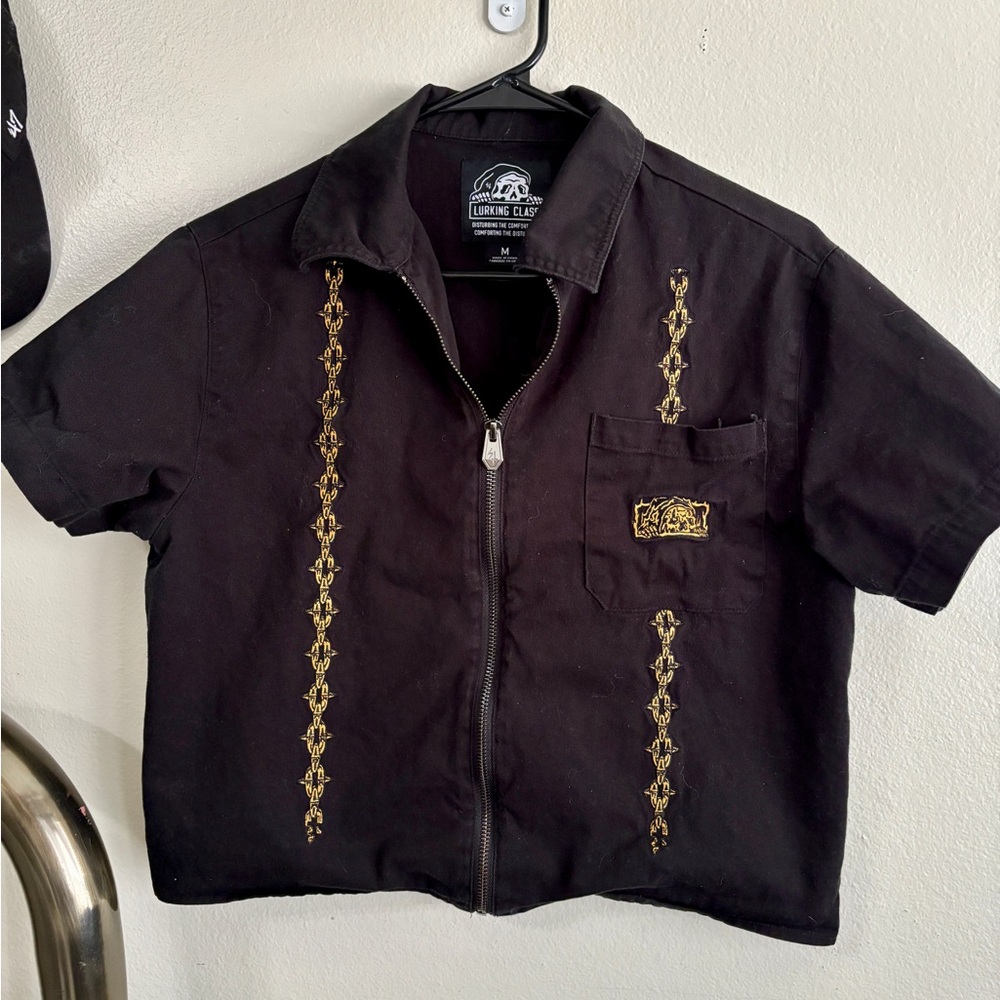 Lurking Class Black Top with Gold Embroidered chains